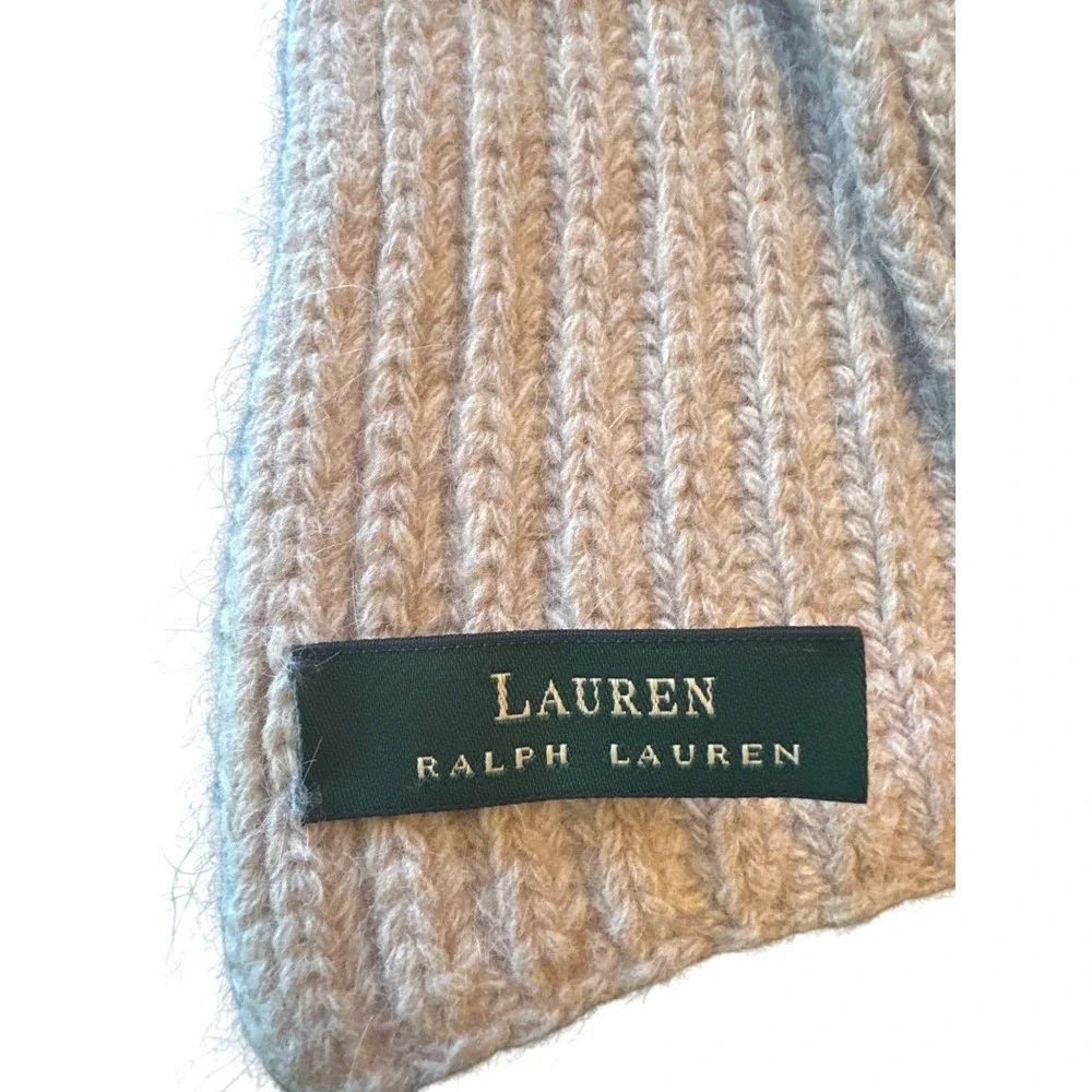Lauren Ralph Lauren Beige‎ Ribbed Scarf Wool Angora Neutral Quiet Luxury Winter